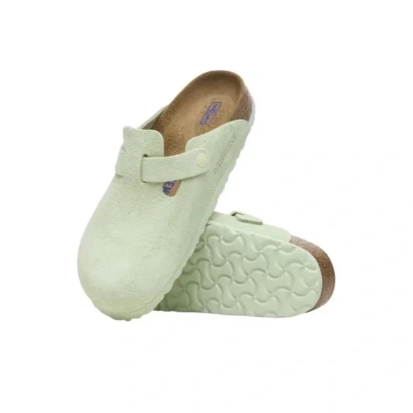 Birkenstock Boston Clog- Faded Lime Suede - Picture 3 of 8